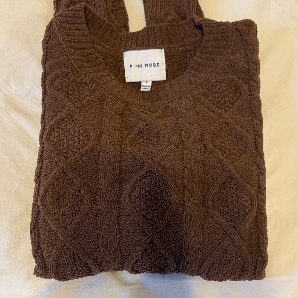 Pink Rose Brown Textured Knit Sweater